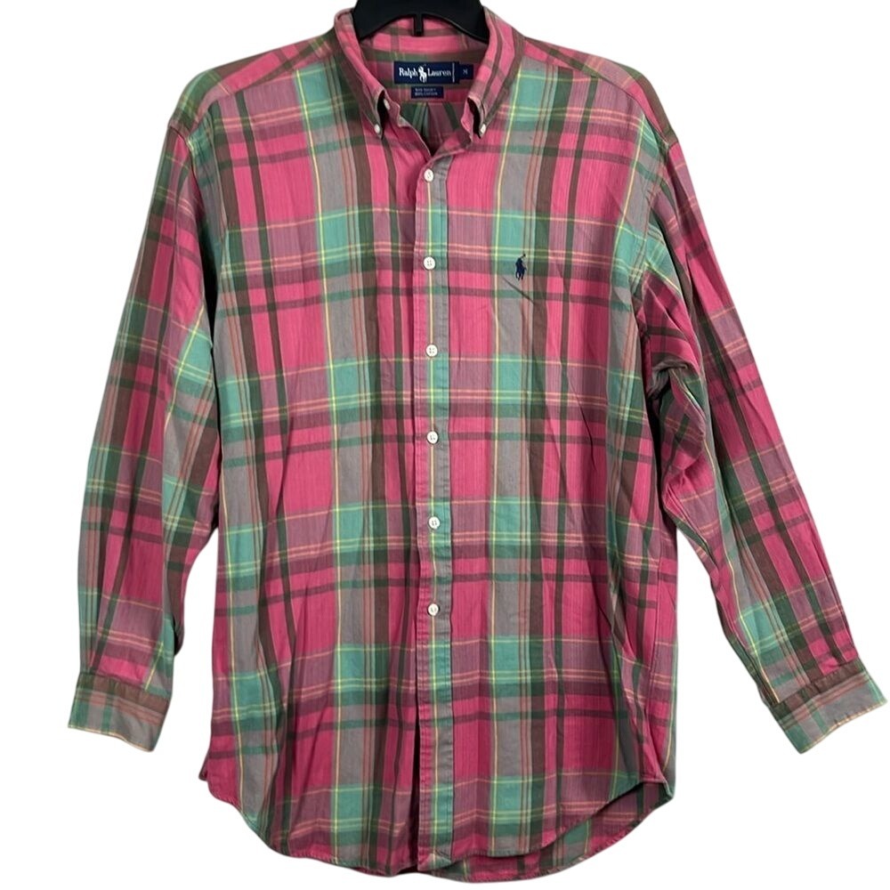 Ralph Lauren Long Sleeve Button Down Plaid Shirt‎ Mens Size Medium 100% Cotton
